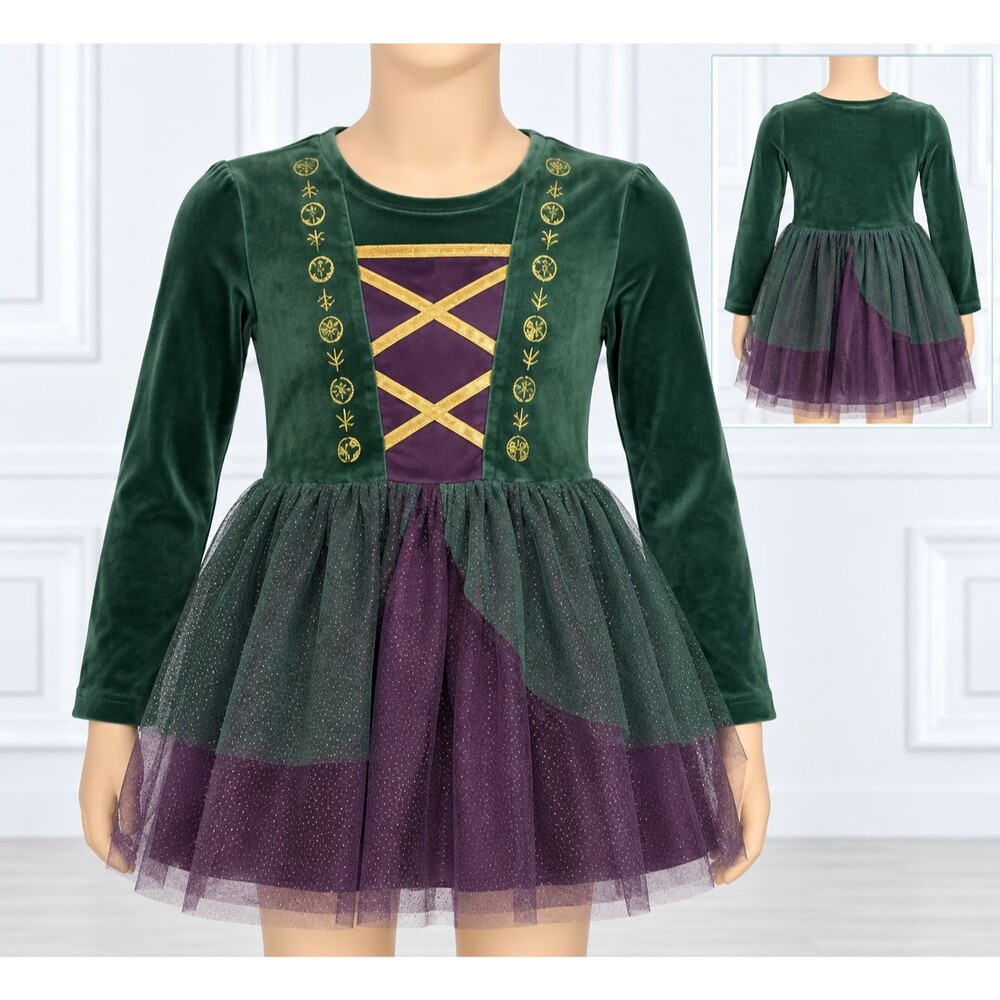 Disney Hocus Pocus Girls Halloween Witch Dress Costume Green Purple Tutu NWT